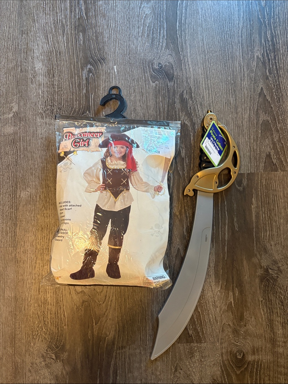 Pirate Girl Costume with Toy Sword - Black, White & Gold